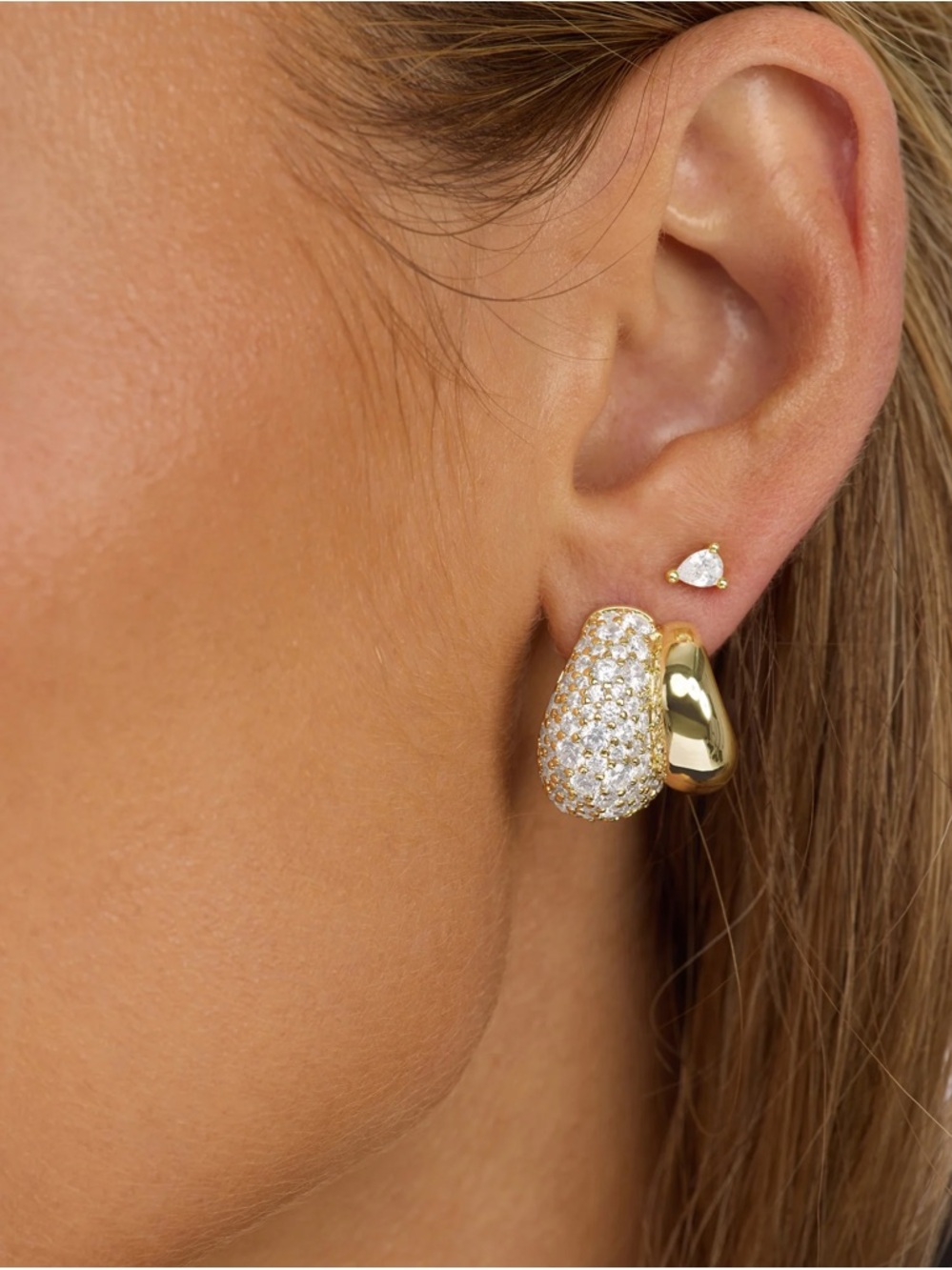 Melinda Maria Gold Pavé Crescent Hoop Earrings - Picture 2 of 10